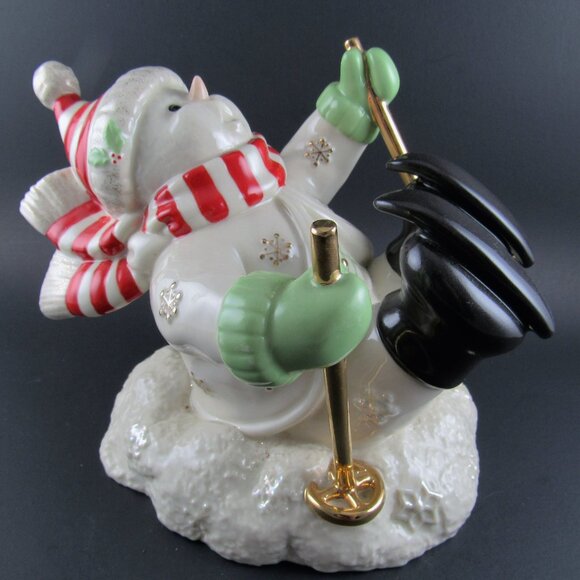 LENOX PORCELAIN SKIING CUTE SNOWMAN LARGE FIGURINE - Picture 2 of 12